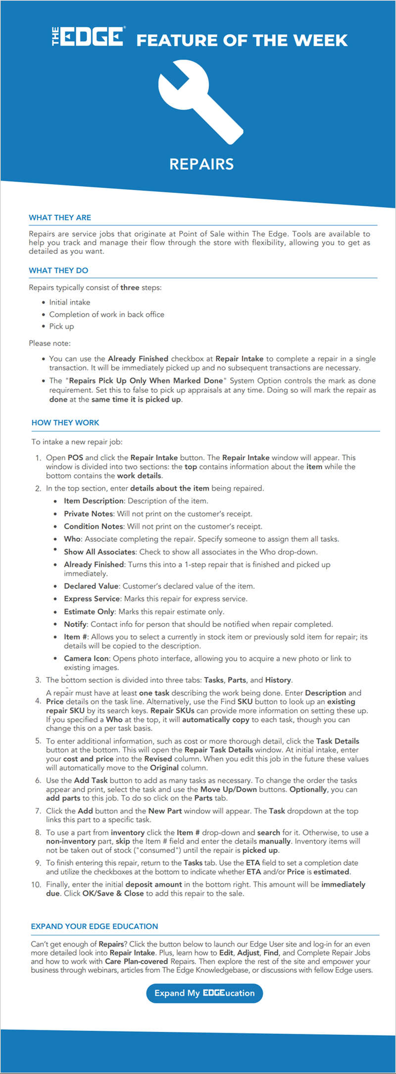 Edge Knowledge Base > User Resources > Feature of the Week > Repairs